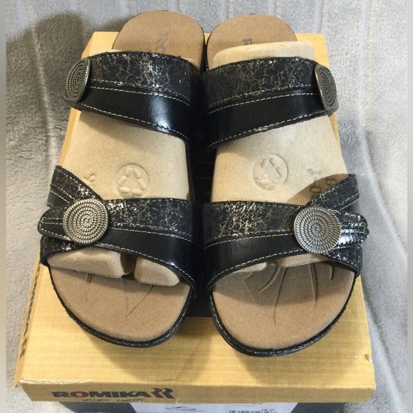Romika Fidschi 22 Black Gold Women's Sandals EU 37 US 6 to 6.5 - Picture 2 of 13
